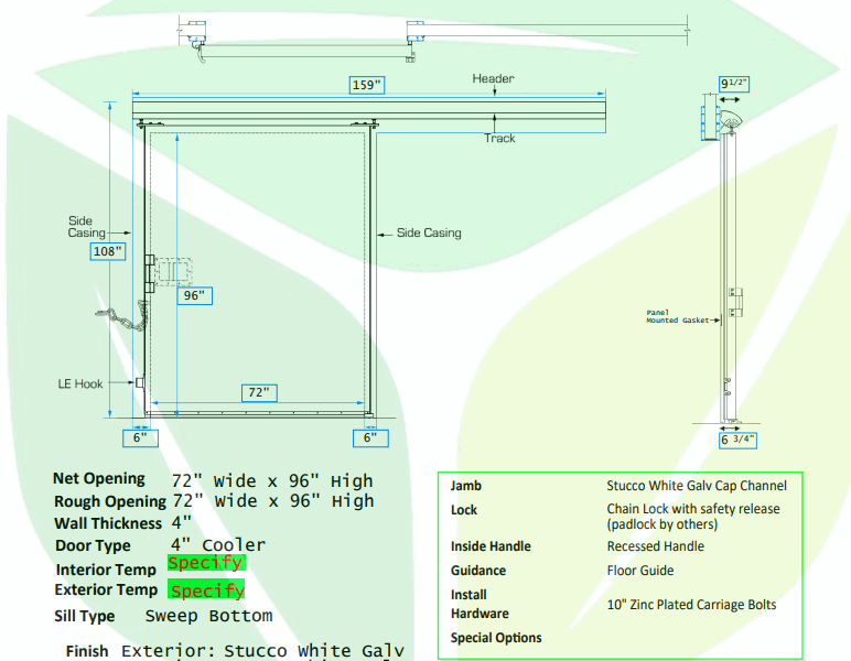 GGR-72 Wide x 96 High RIGHT SLIDING MANUAL DOOR