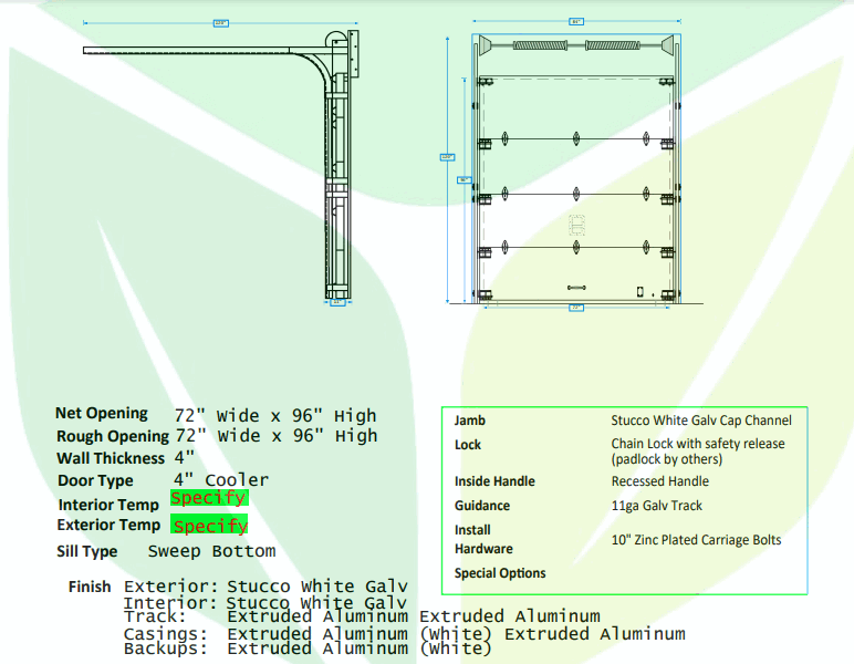 GGR-72 Wide x 96 High STANDARD LIFT DOOR DRAWINGS